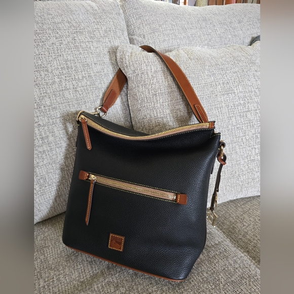 Dooney & Bourke Black and Brown Pebble Satchel Hobo Large Sac Shoulder Bag New - Picture 3 of 16